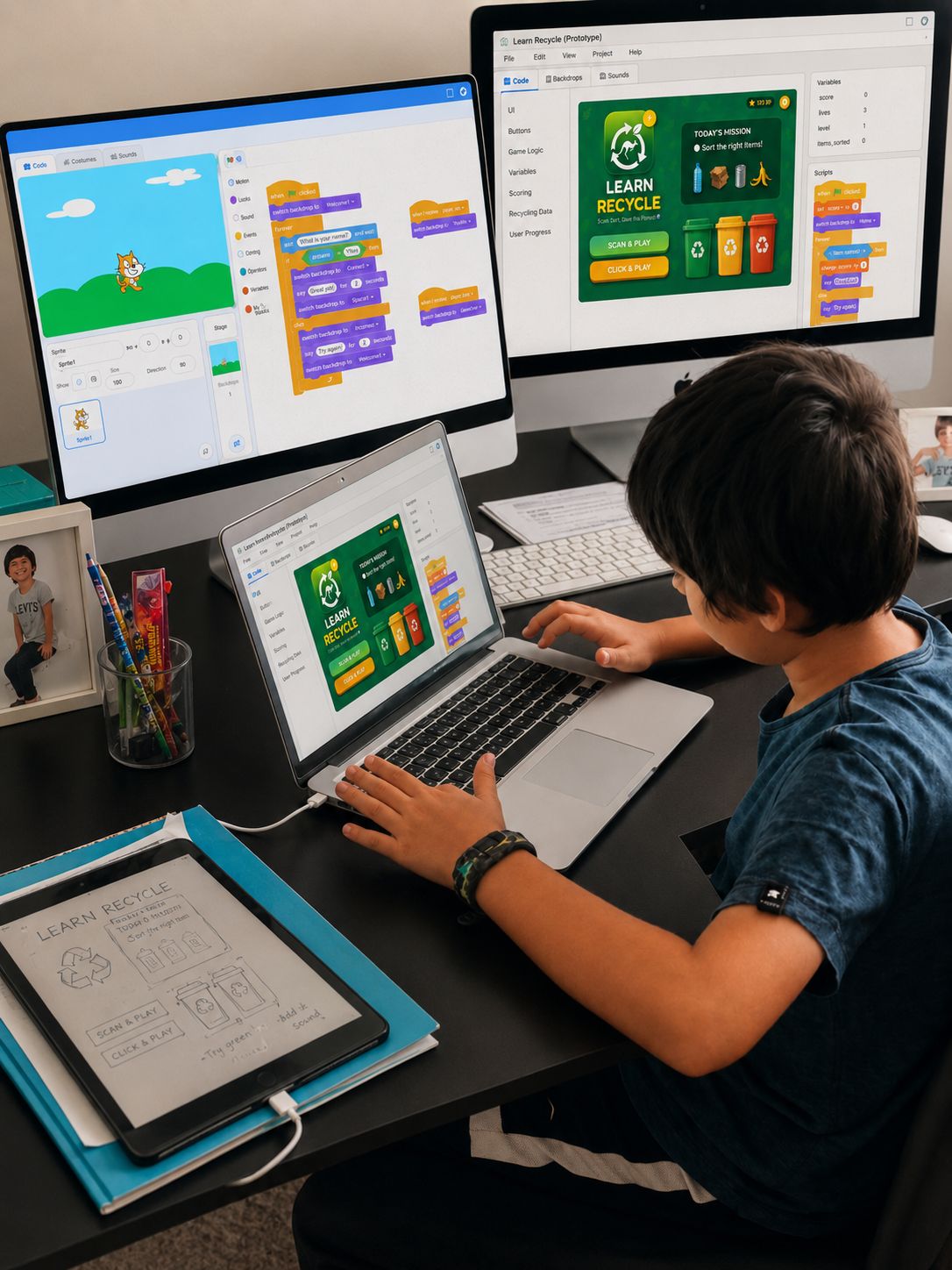 Young Kiaan Belbase learning coding