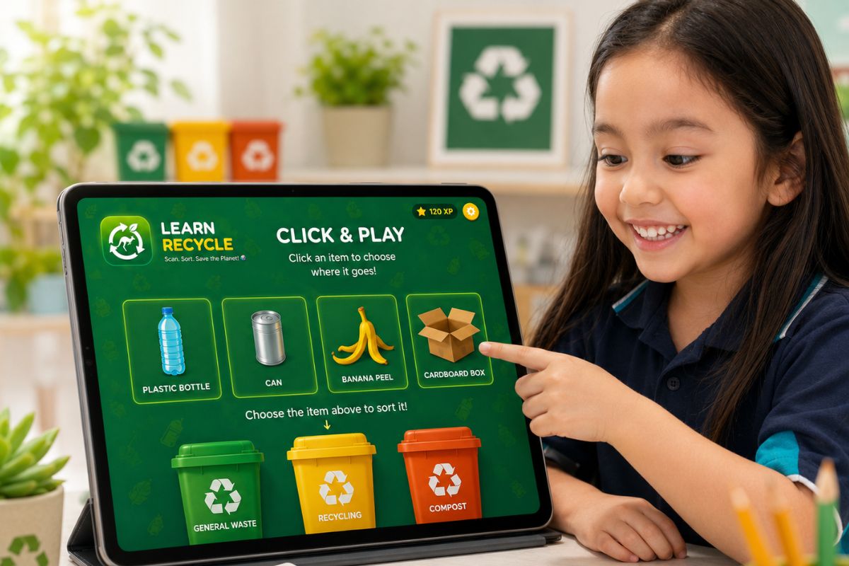 Click and Play mode inside the Learn Recycle app